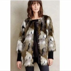 ANTHROPOLOGIE PLENTY BY TRACY REESE NANTES FAUX FUR CAR COAT